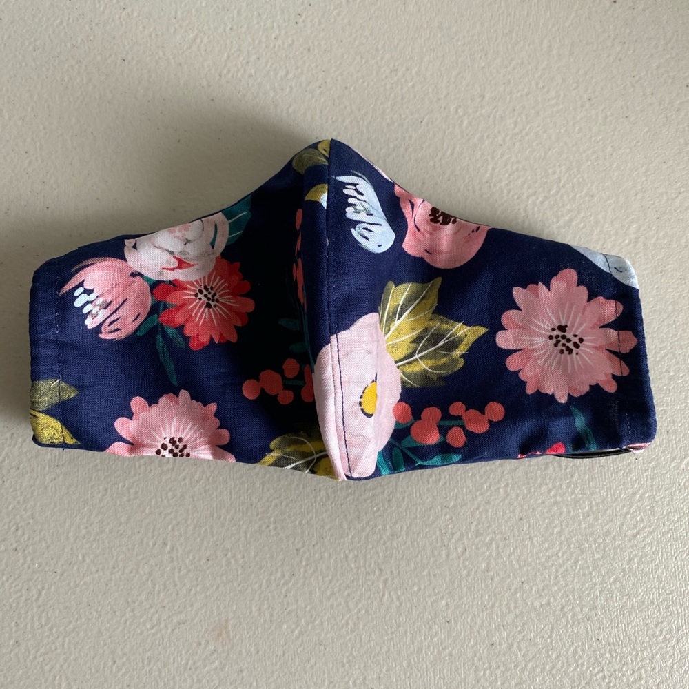 Handmade face mask navy floral peony print